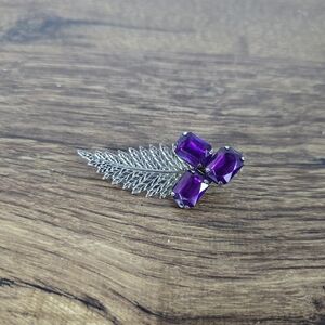 Elegant Purple Gemstone Leaf Brooch